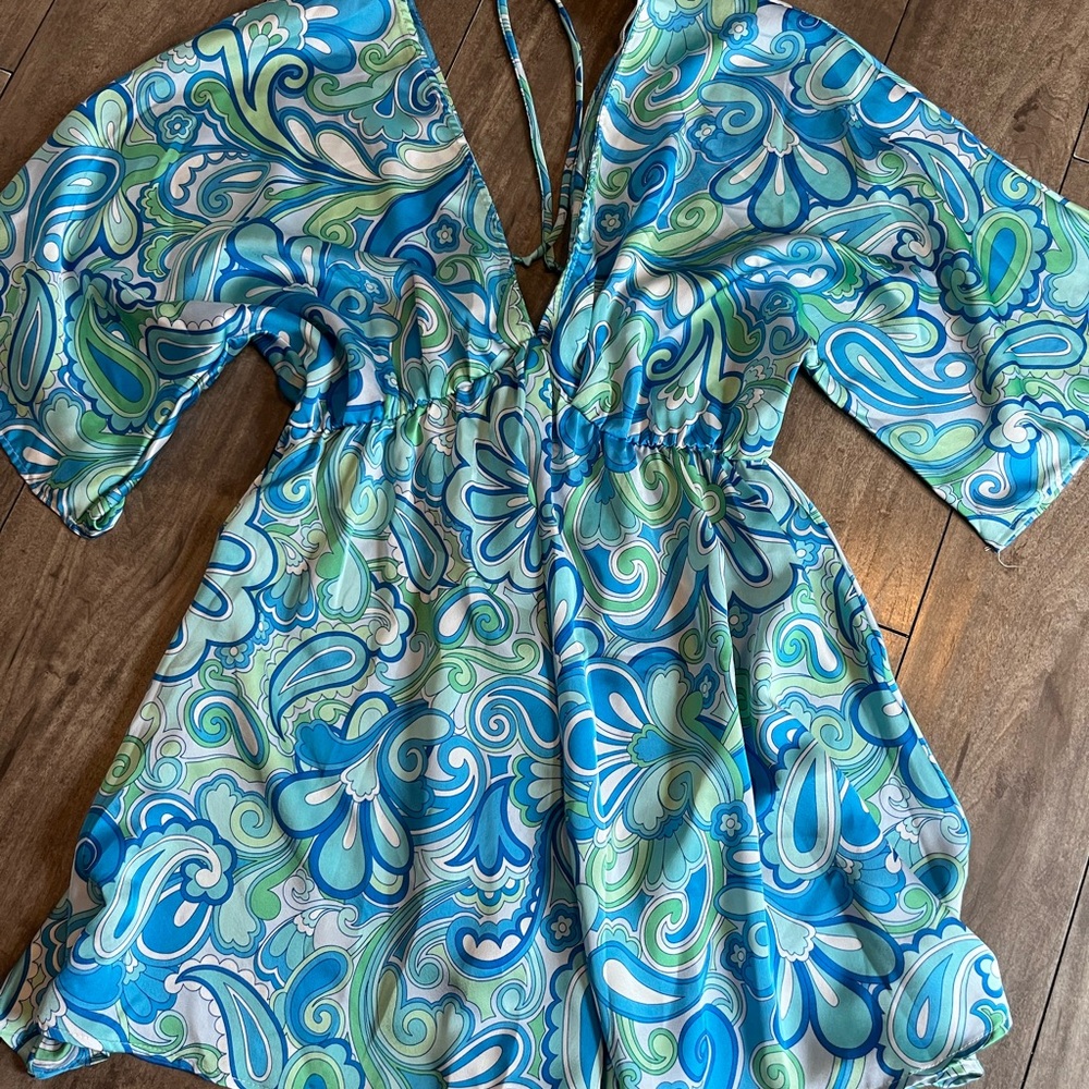 Vibrant Blue and Green Paisley Romper